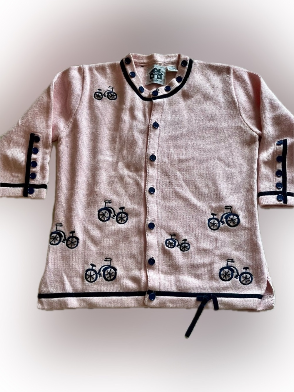 VTG Storybook Knits Pink Bicycle Cardigan Sweater Grandmacore Cottagecore XS Kni